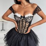 Sweet Polka Dot Mesh Pleated Backless Top Versatile Fitted Elastic Strapless Top - Image 3