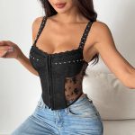 Sexy Strapless Lace Splicing Sheer Crop Top - Image 2