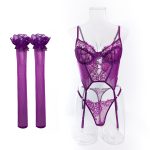 Strapless Bra Top Thin Mesh Lace Splicing Open Chest Women's Erotic Underwear with Stockings - Image 4