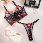 Women's Sexy Lace Underwear Heart-Shaped Beautiful Embroidery Mesh Steel Ring Gathered Bra Set - Image 5