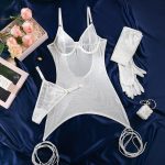 Sexy Sequin Feature Steel Ring Transparent Gathered Body-shaping Hip-lifting Dress with Gloves and Rope Ties - Image 8
