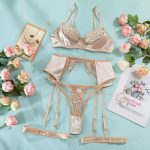 Sexy  Style Red Lingerie Set with Mesh Splicing, Embroidered Floral Bra and Garter Belt - Image 6