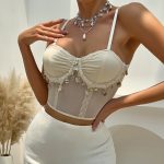 Luxury Solid Mesh Breathable Shell Pendant Sweet Girl Underwire Gathered Small Camisole - Image 3