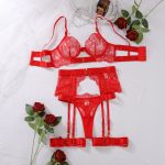 Women's four-piece shapewear set with sheer embroidered lace lingerie - Image 7