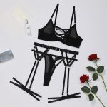 Sexy lingerie bra thong set with straps see through sexy three piece set for women - Image 5