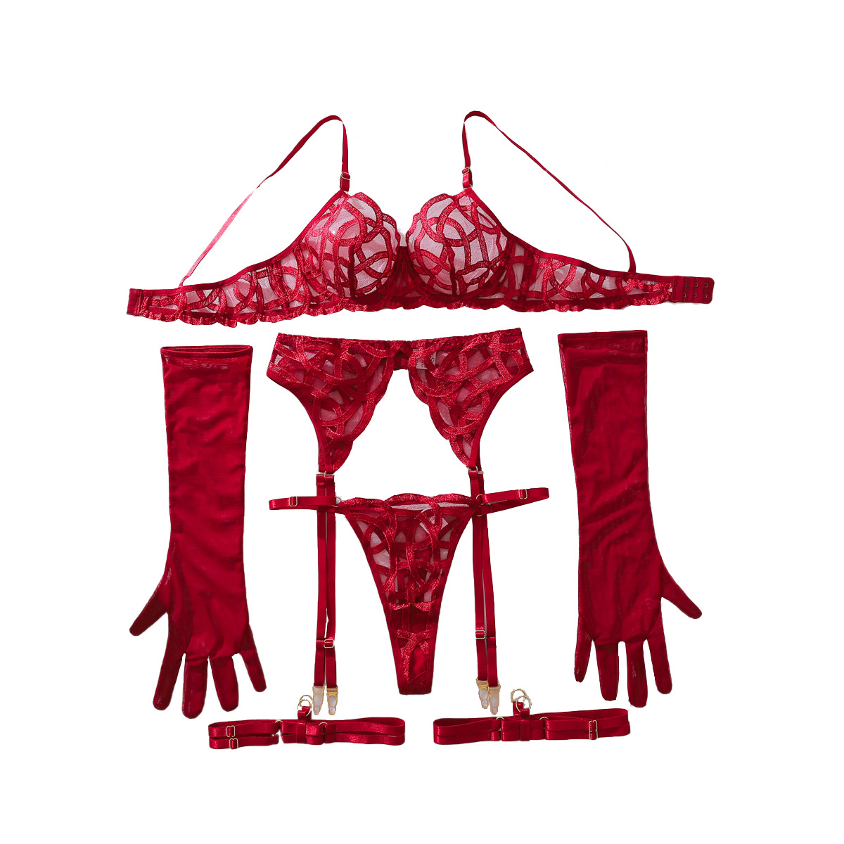 573870704 Design Intricate Embroidered Sheer Fitted Shaping Sexy Lingerie Two-Piece Set with Underwire - Image 1