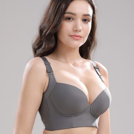 Plus Size Steel Ring Smooth Surface Bra with Adjustable Back and Deep V-neckline