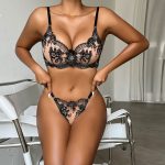 Women's Sexy Bra Set Transparent Lace Embroidery Steel Ring Gathered Underwear Set - Image 4