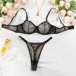 Thin Large Chest Minimizer Sexy French Mesh Plaid Bra Lingerie Set with Gathered Transparent Design - Image 10
