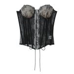 Lace Splicing Fitted Waistband Top with Strap Tube Top - Image 3
