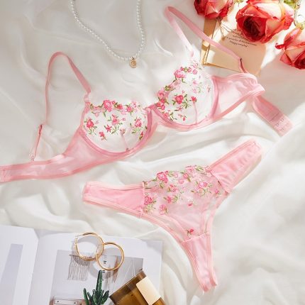 Sheer Mesh Sweet and Sexy Lingerie Temptation Set with Thong Underwear