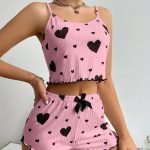 Sexy Lingerie Set with Heart Print Sweet Strap Nightwear Suit - Image 8
