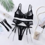 Dnika Lingerie Erotic Underwear  Metal Chain Embroidery Underwear Four-Piece Set Export - Image 6