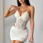 Summer Pure and Sexy Breathable Simple Lace Bone Tied Deep V with Padded Camisole - Image 6