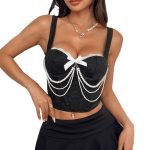 Summer  Arrival Pure Desire Style Lace Design Pearl Bow Steel Ring Boned Slimming Mini Strapless Top - Image 5