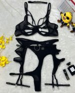 Sexy Hollow-out Splicing Mesh Gathered Body-shaping Underwear Set with Steel Ring - Image 7