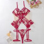 Trending sheer embroidered patchwork mesh shapewear sexy lingerie set - Image 8