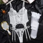 Flower embroidery bra two-piece set with steel ring fishbone sexy suspender bra set - Image 5