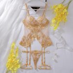 Trending sheer embroidered patchwork mesh shapewear sexy lingerie set - Image 5