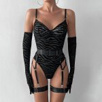 Sexy Lingerie One-Piece Bodysuit with Gloves and Bandage Transparent Mesh Underwear - Image 3