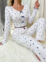 Style Printed Heart V-Neck Long Sleeve Pajama Set for Women with Long Pants, Can Be Worn Outdoors - Image 6