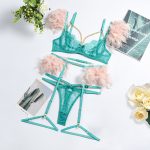 Sexy Lingerie Feather Lace Splicing Metal Chain Seductive Fitted Four-Piece Set - Image 12