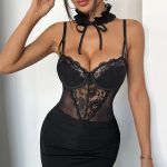 Seductive Lace Choker Tempting Sister Style Sheer Suspender Bodysuit - Image 3