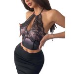 Sexy Fitted  Street Photography Gradient Lace Halter Neck Tied Steel Ring Top - Image 5