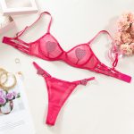 Sexy Sheer Mesh Heart Rhinestone Bra and Garter Belt Lingerie Set - Image 6