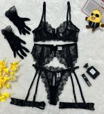 Lace Hollow Comfortable Sheer Sexy Lingerie Underwear Garter Belt Separated Five-Piece Set - Image 6