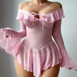 Sexy Transparent Mesh Pure Desire One-Shoulder Dress Seductive Erotic Uniform Underwear - Image 4