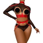 Complex Strap Halter Waistband Mesh Long Sleeve Sexy Women's Four-Piece Set - Image 5