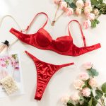 Red Lingerie Set - Sexy Thin Large Bust Minimizer Women's Push-Up Bra and Thong Underwear Set - Image 8