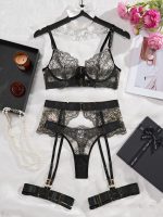 Women's four-piece shapewear set with sheer embroidered lace lingerie - Image 6