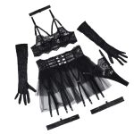Sexy lingerie lace see through mesh sexy fluffy skirt six piece set for women
