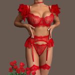 Lingerie Set Fashion Feather Splicing Removable Metal Chain Lace Trim Sexy Four-Piece Set - Image 4