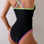 Style Women's One-Piece Solid Color Strapless Swimsuit Contrast Color Sexy Slimming Hot Spring Vacation - Image 3