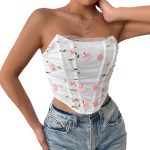 Floral Embroidery Bone Mesh Short Outerwear Tube Top - Image 5