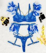 Sexy Lingerie Feather Lace Splicing Metal Chain Seductive Fitted Four-Piece Set - Image 17