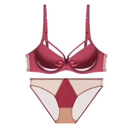 Sexy Lace Underwear Red Ultra-thin Large Chest Minimizer Push-up Bra Set