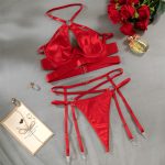 Sexy Underwear Steel Ring Ribbon Splicing Cross Temptation Gathering Thong Lingerie Set - Image 7