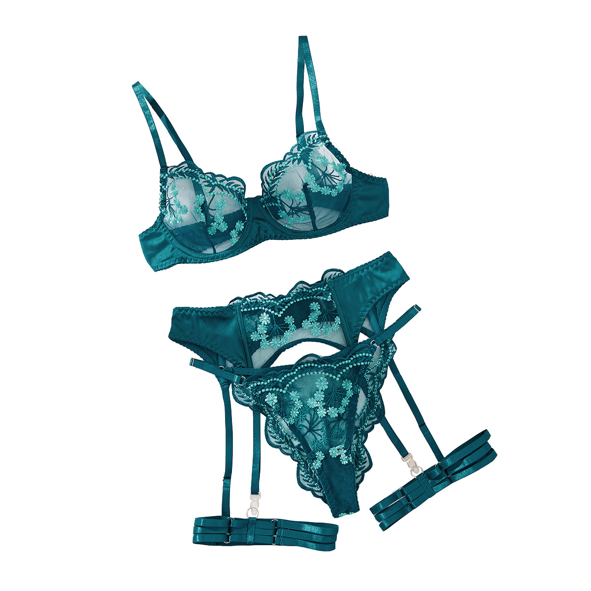 574048206 Embroidered splicing sexy shaping lingerie four piece set - Image 1