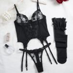 Flower embroidery bra two-piece set with steel ring fishbone sexy suspender bra set - Image 4
