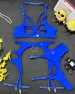 Sexy Hollow-out Splicing Mesh Gathered Body-shaping Underwear Set with Steel Ring - Image 8