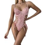 Style Pink Sequin Heavy Work Gathered Hip-Lifting Waist-Cinching Body Shaping Butterfly Tie Sexy Jumpsuit for Women - Image 5