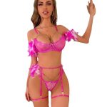 Sexy Lingerie Feather Lace Splicing Metal Chain Seductive Fitted Four-Piece Set - Image 5