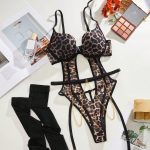 Sexy Leopard Print Jumpsuit Erotic Lingerie Set with Metal Chain Anklets and Stockings for Role Play - Image 5