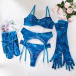 Sexy Transparent Push-Up Printed Underwear Set with Gloves and Leg Garters for Women (5-Piece Set) - Image 8