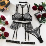 Heavy Embroidery Metal Buckle Strap Sexy Lingerie Set for Women Transparent Shaping Front Button Five-Piece Set - Image 6