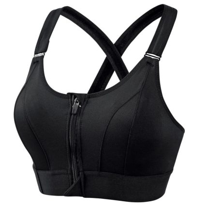 Adjustable Front Zipper Sports Bra, Shockproof, Wire-Free, Back Cross Design, Yoga Bra for Women